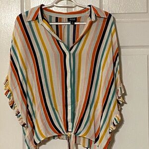 a.n.a Colorful Striped Button Down Blouse
